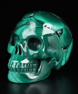 Gemstone 2.0" Malachite Hand Carved Crystal Skull, Realistic, Crystal Healing