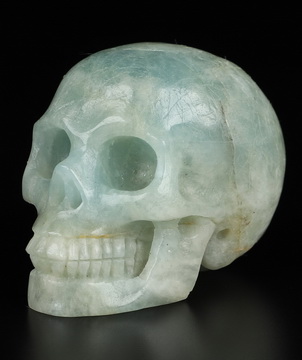 Gemstone 1.9" Aquamarine Hand Carved Crystal Skull, Realistic, Crystal Healing