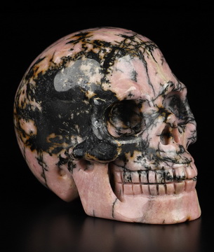 2.0" Pink & Black Rhodonite Hand Carved Crystal Skull, Realistic, Crystal Healing