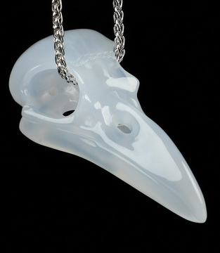 Necklace of 2.3" Blue Chalcedony Hand Carved Crystal Skull Pendant, Skull Jewelry