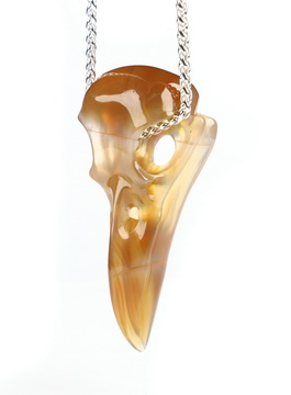Necklace of 2.3" Carnelian Hand Carved Crystal Skull Pendant, Skull Jewelry