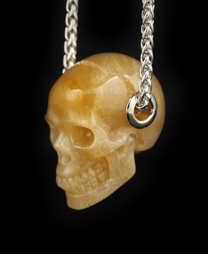 Necklace of 1.1" Carnelian Hand Carved Crystal Skull Pendant, Skull Jewelry