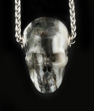 Necklace of 1.1" Ocean Jasper Hand Carved Crystal Skull Pendant, Skull Jewelry