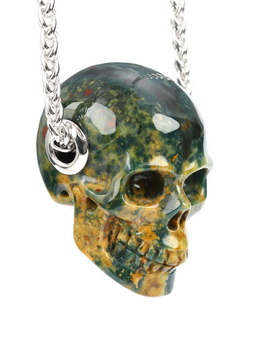 Necklace of 1.1" Bloodstone Hand Carved Crystal Skull Pendant, Skull Jewelry