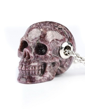Gemstone Necklace of 1.1" Russian Charoite Hand Carved Crystal Skull Pendant, Skull Jewelry