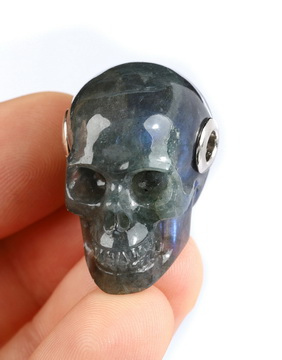 Necklace of 1.1" Labradorite Hand Carved Crystal Skull Pendant, Skull Jewelry