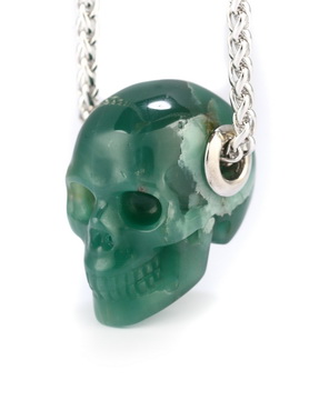 Necklace of 0.9" New Chrysoprase Hand Carved Crystal Skull Pendant, Skull Jewelry