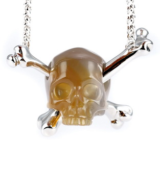 Necklace of 0.8" Carnelian Hand Carved Crystal Skull Pendant with Silver Chain, Skull Jewelry