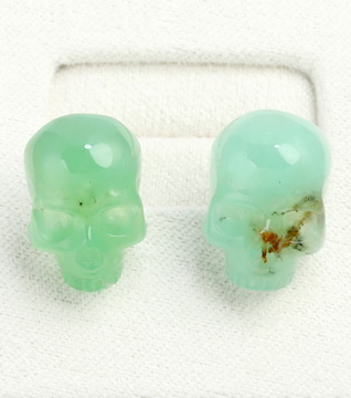 0.6" Chrysoprase Hand Carved Crystal Skull Earrings, Skull Jewelry