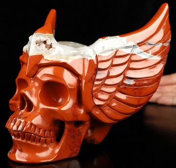 5.7" Red Jasper Hand Carved Guardian Crystal Skull Sculpture, Crystal Healing