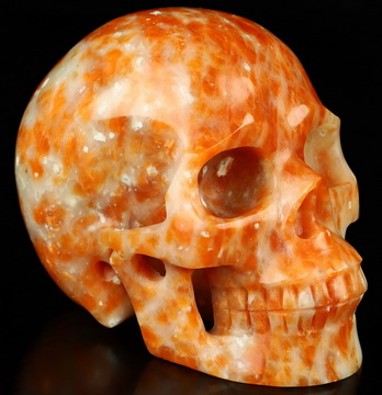 4.5" Orange Calcite Hand Carved Crystal Skull, Realistic, Crystal Healing