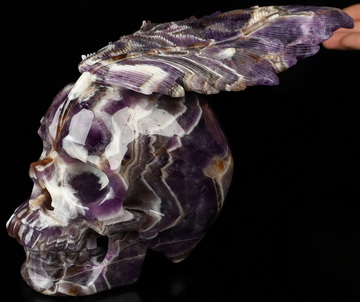 9.4" Dream Chevron Amethyst Hand Carved Crystal Skull Fine Art Sculpture, Crystal Healing