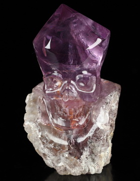 Gemstone 2.8" Amethyst Hand Carved Crystal Skull Fine Art Sculpture, Crystal Healing