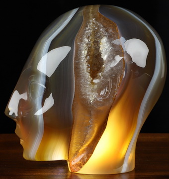 4.1" Premium Brazilian Agate Hand Carved Fairy Elf Alien Crystal Skull Companion Sculpture, Crystal Healing