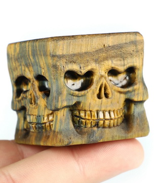 Gemstone 1.5" Blue & Gold Tiger's Eye Hand Carved Crystal Skull Fine Art Sculpture, Crystal Healing
