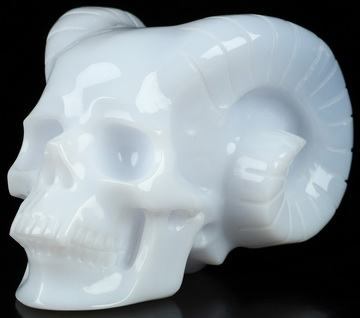 3.7" Blue Chalcedony Hand Carved Crystal Horned Skull Sculpture, Crystal Healing