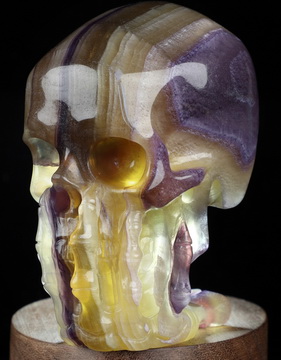 4.1" Fluorite Hand Carved Crystal Skull & Skeletal Hand Sculpture, Crystal Healing