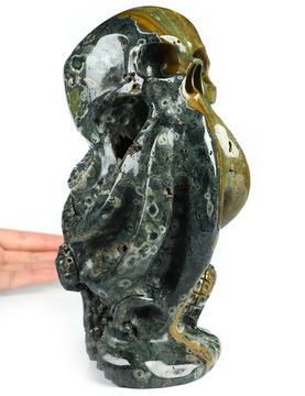 7.5" Ocean Jasper Hand Carved Cthulhu Octopus Crystal Skull Sculpture, Crystal Healing