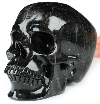 Super Realistic! Lifesized 6.1" Black Tourmaline Hand Carved Crystal Skull, Crystal Healing