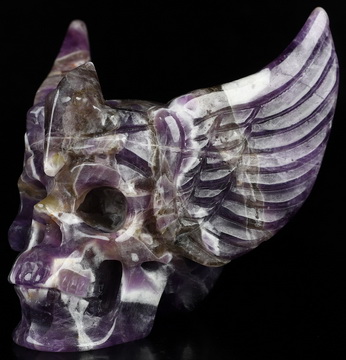 3.5" Dream Chevron Amethyst Hand Carved Guardian Crystal Skull Sculpture, Crystal Healing
