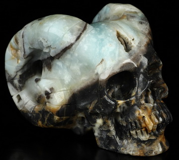 3.9" Chinese Amazonite Hand Carved Crystal Horned Skull Sculpture, Crystal Healing