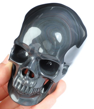 3.9" Rainbow Obsidian Hand Carved Crystal Skull, Super Realistic, Crystal Healing