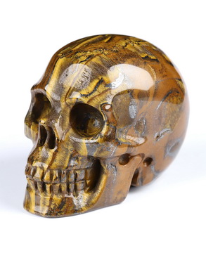 2.0" Tiger Iron Eye Hand Carved Crystal Skull, Realistic, Crystal Healing
