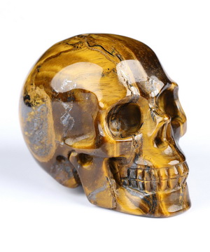 2.0" Tiger Iron Eye Hand Carved Crystal Skull, Realistic, Crystal Healing