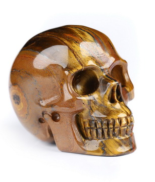 2.0" Tiger Iron Eye Hand Carved Crystal Skull, Realistic, Crystal Healing