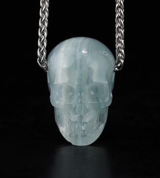 Necklace of 1.1" Blue Onyx Hand Carved Crystal Skull Pendant, Skull Jewelry