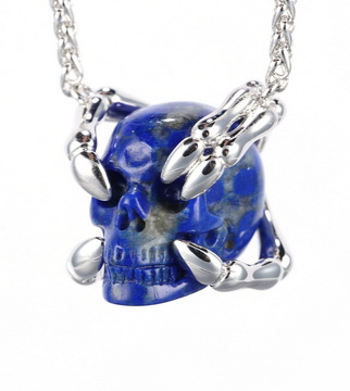Gemstone Necklace of 0.8" Lapis Lazuli Hand Carved Crystal Skull Pendant, Skull Jewelry