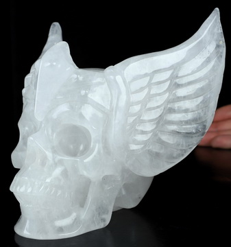 5.7" Quartz Rock Crystal Hand Carved Guardian Crystal Skull Sculpture, Crystal Healing