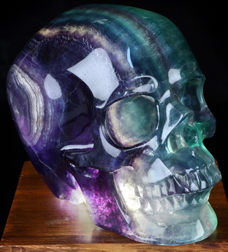 Super Realistic! Lifesized 6.8" Colorful Fluorite Hand Hollow Crystal Skull Lamp/Light with Led Stand, Super Realistic, Crystal Healing