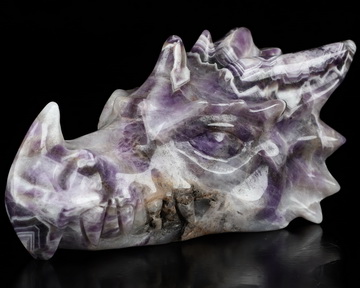 5.9" Dream Chevron Amethyst Hand Carved Crystal Dragon Head Skull Sculpture, Crystal Healing