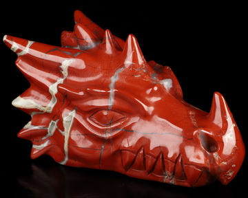 5.7" Red Jasper Hand Carved Crystal Dragon Head Skull Sculpture, Crystal Healing