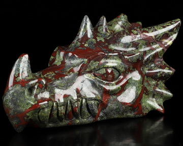 5.9" Dragon Blood Jasper Hand Carved Crystal Dragon Head Skull Sculpture, Crystal Healing
