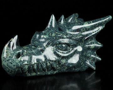 6.1" Kambaba Jasper Hand Carved Crystal Dragon Head Skull Sculpture, Crystal Healing
