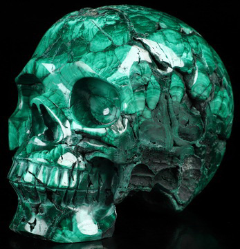 Gemstone 5.2" Malachite Hand Carved Crystal Skull, Realistic, Crystal Healing