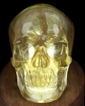 4.1" Fluorite Hand Carved Hollow Crystal Skull Lamp/Light with LED Stand, Super Realistic, Crystal Healing