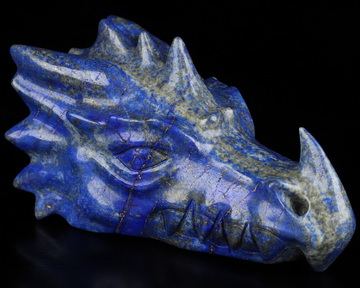 Gemstone 5.7" Lapis Lazuli Hand Carved Crystal Dragon Head Skull Sculpture, Crystal Healing