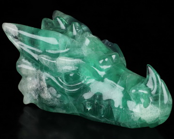 5.9" Fluorite Hand Carved Crystal Dragon Head Skull Sculpture, Crystal Healing
