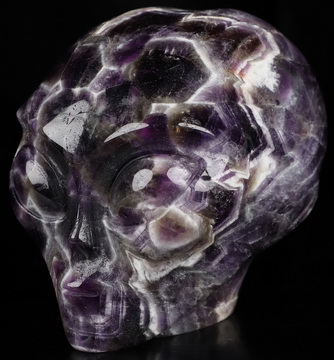 3.3" Dream Chevron Amethyst Star Being Female Alien Crystal Skull Companion, Hand Carved Gemstone Fine Art Sculpture, Reiki Healing Stone Statue