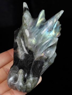 3.9" Labradorite Hand Carved Crystal Dragon Skull Sculpture, Crystal Healing