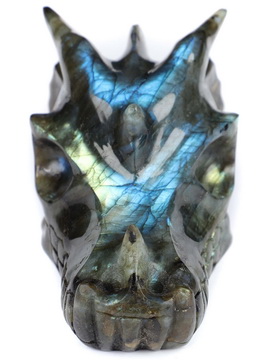3.9" Labradorite Hand Carved Crystal Dragon Head Skull Sculpture, Crystal Healing