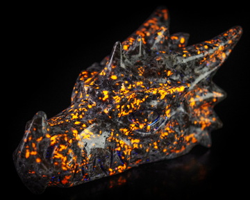 6.1" Yooperlites Hand Carved Crystal Dragon Head Skull Sculpture, Crystal Healing
