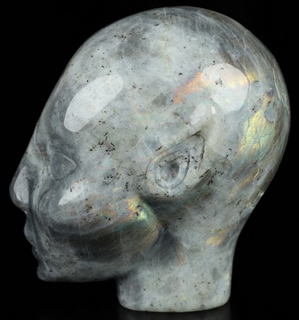 4.0" Labradorite Hand Carved Fairy Elf Alien Crystal Skull Companion Sculpture, Crystal Healing