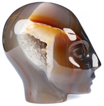 4.1" Premium Brazilian Agate Hand Carved Fairy Elf Alien Crystal Skull Companion Sculpture, Crystal Healing
