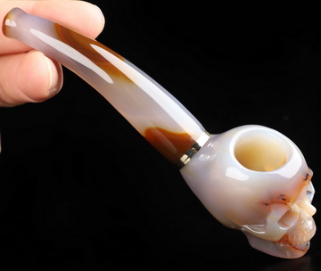 5.4" Premium Brazilian Agate Hand Carved Crystal Skull Pipe, Crystal Healing