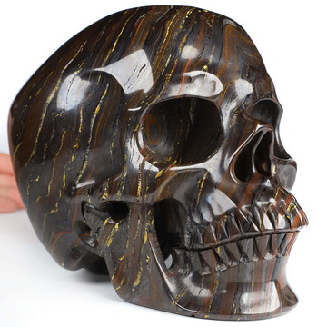 Super Realistic! Lifesized 6.9" Colorful Tiger Iron Eye Hand Carved Crystal Skull, Crystal Healing