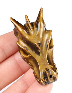 2.0" Gold Tiger's Eye Hand Carved Crystal Dragon Skull Sculpture, Crystal Healing